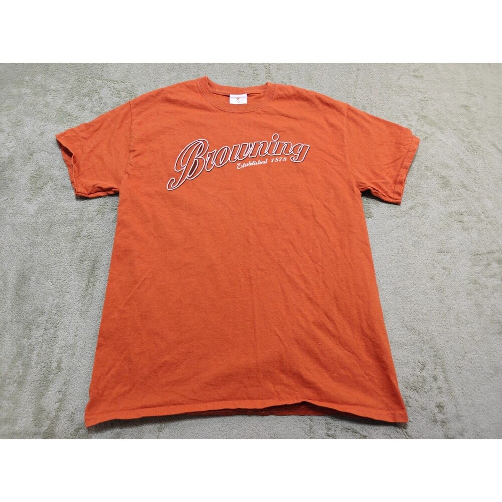 Browning Mens M Rust Orange Pin Up Girl Shotgun Hunting Buckmark Graphic Tee